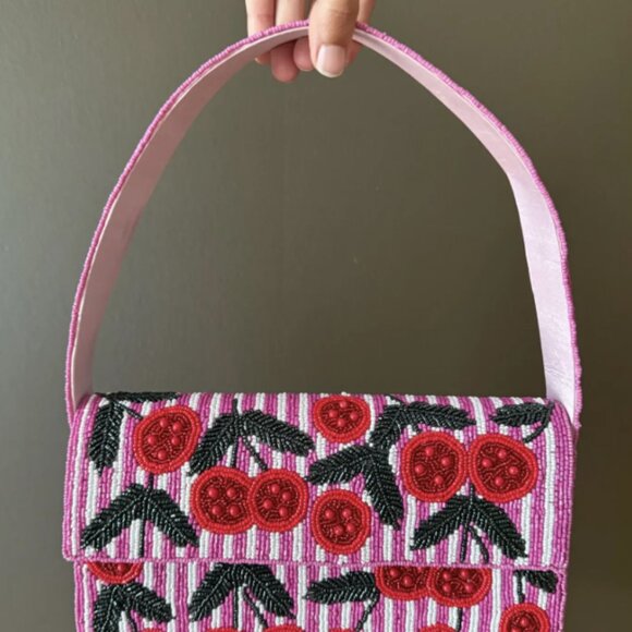 Pink Cherry Beaded Clutch: Handmade Statement Evening Bag - Picture 2 of 4